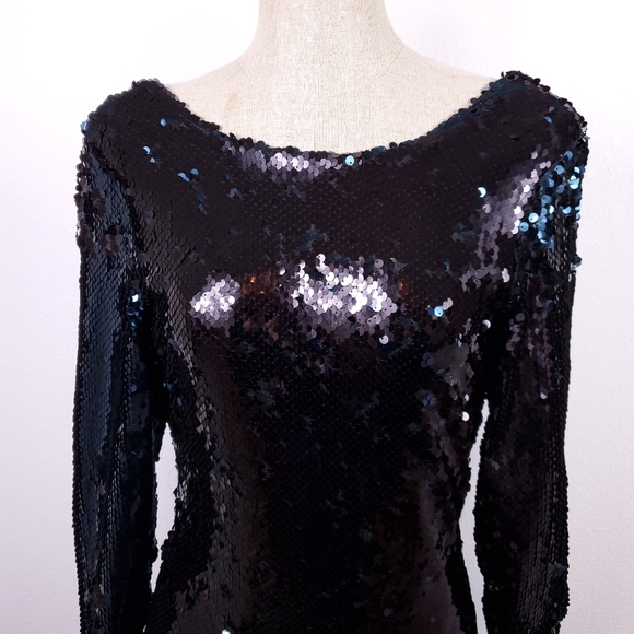 Zara Blue/Black Sequin Midi Dress - Picture 6 of 11